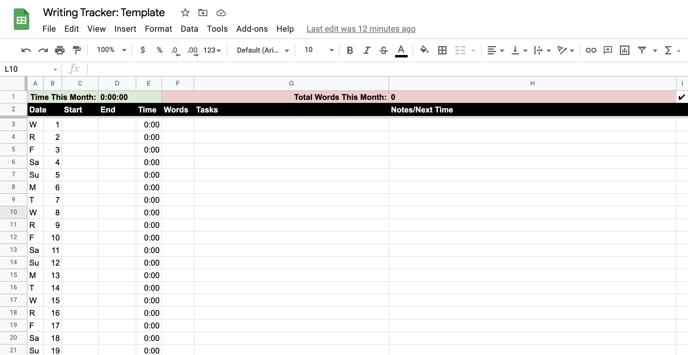 Writing Tools: Google Sheets Tracker – Noah Lloyd